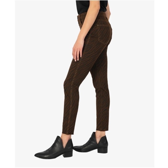 KUT from the Kloth Mia High Rise Fab Ab Toothpick Skinny Chocolate Brown Tiger - Picture 2 of 16